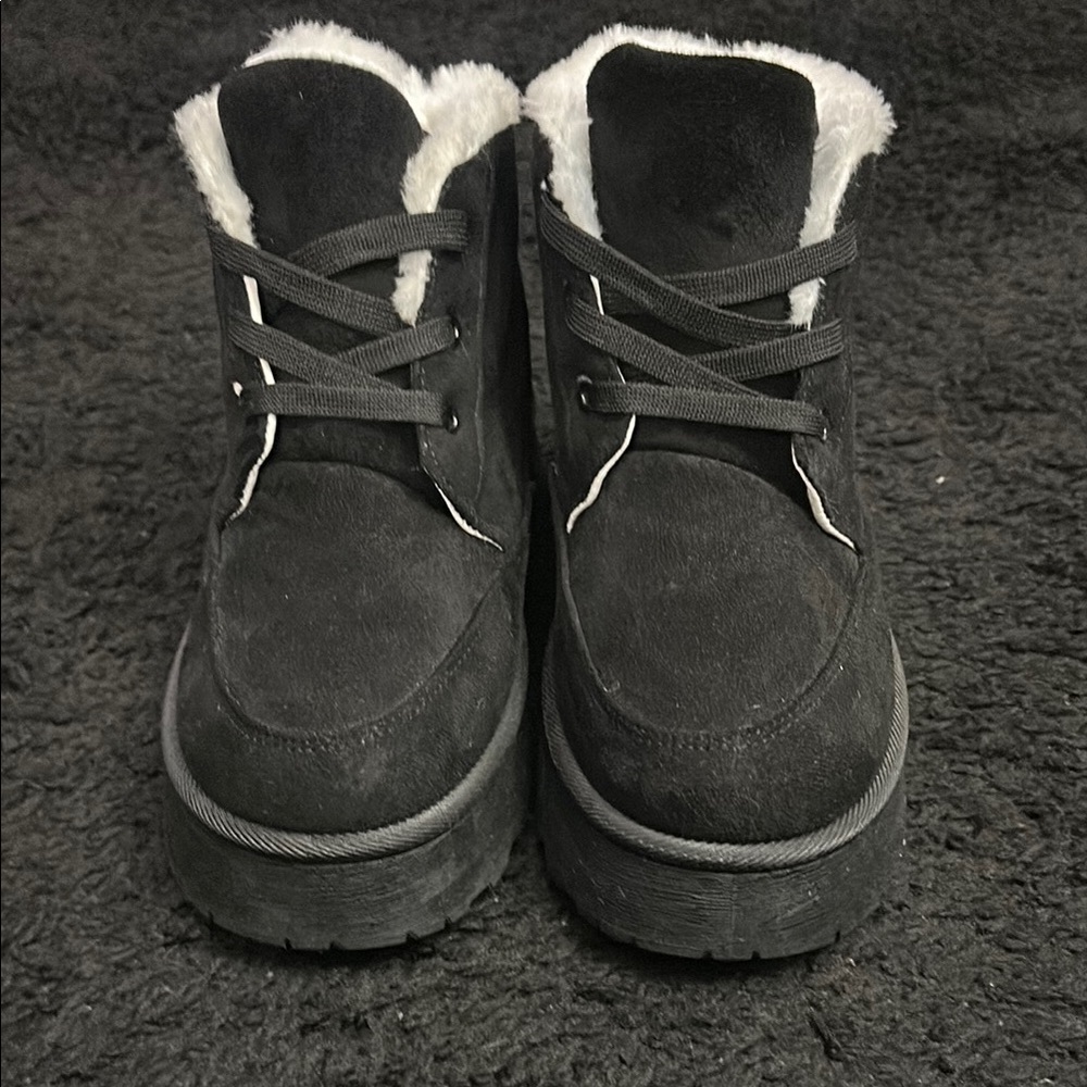 Black Suede Fur-Lined Boots